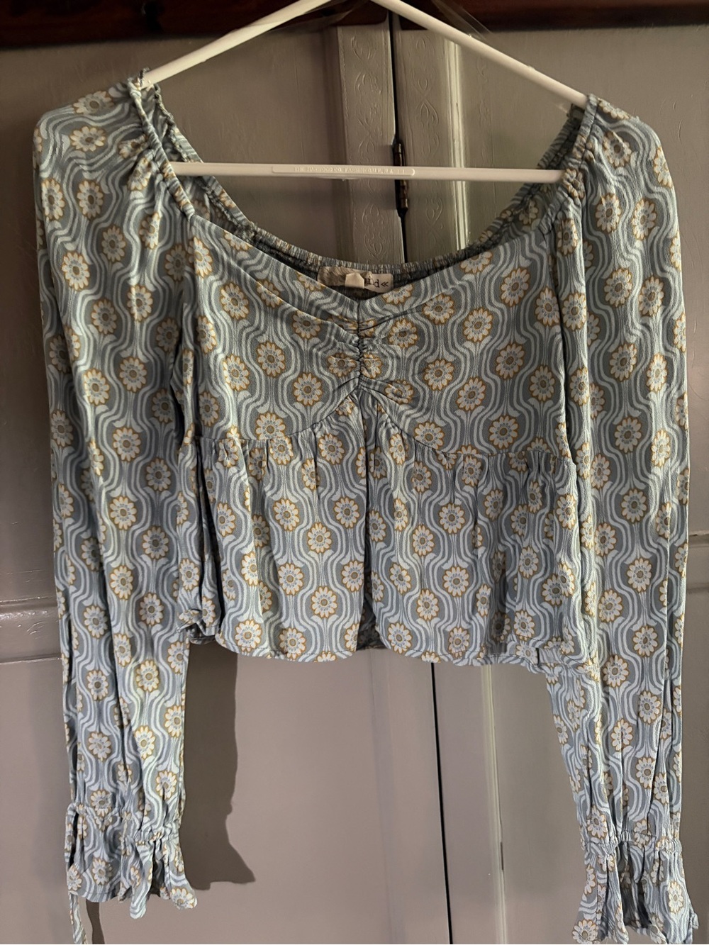Rewind Blue Floral Smocked Blouse with Mustard Accents